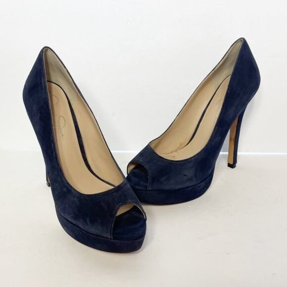 Jessica Simpson Steve Blue Velvet Peep Toe Heels Size 9 - Picture 5 of 8